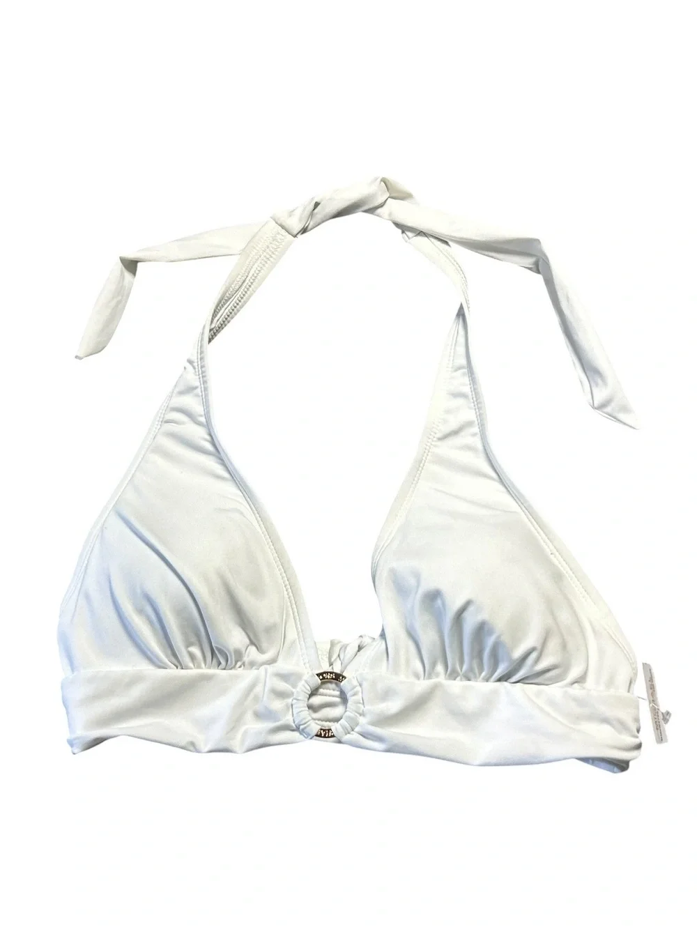 MICHAEL KORS white gold O ring logo halter bikini swim top size Medium NWT